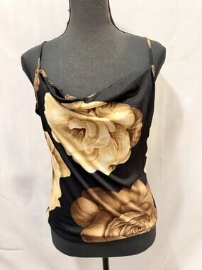 Vintage Rave City Top Womens Large Brown Floral Strappy Y2K Indie Cute Top
